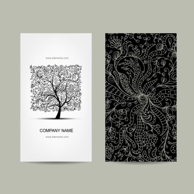 Vintage kartvizit, çiçek ağaç tasarım