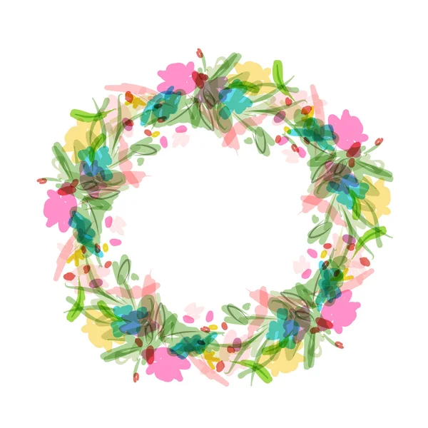 Floral wreath sketch for your design — Stock Vector