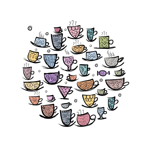 Marco con tazas adornadas. Boceto para su diseño — Archivo Imágenes Vectoriales