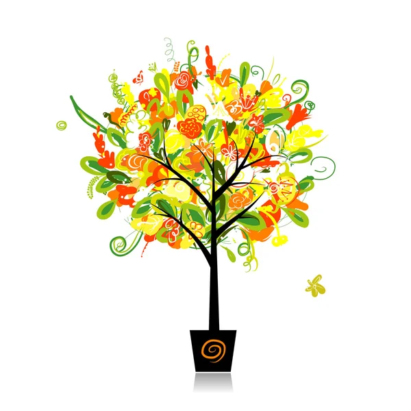 Árbol floral en maceta para tu diseño — Vector de stock