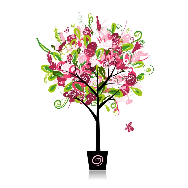 Albero floreale nel vaso per il vostro disegno — Vettoriale Stock
