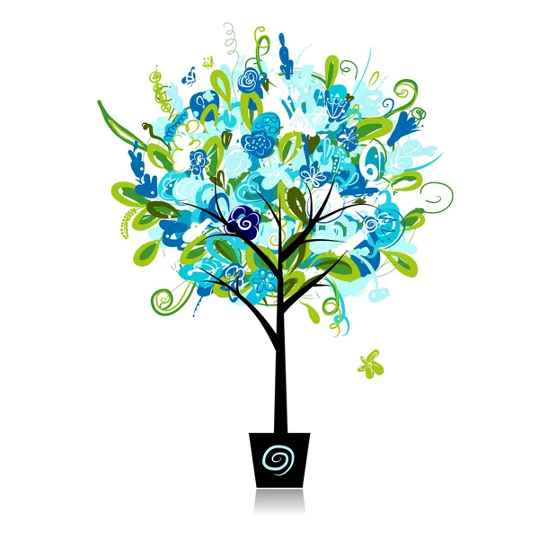 Floral δέντρο στο δοχείο για το σχέδιό σας — Διανυσματικό Αρχείο