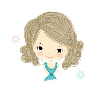 Şirin kız gülümsüyor, tasarım için çizim yapıyor.