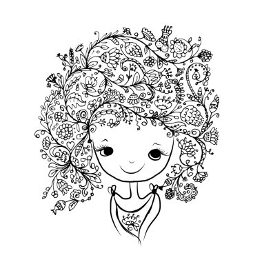 Tasarımınız için çiçek saç modeli ile kadın yüzü