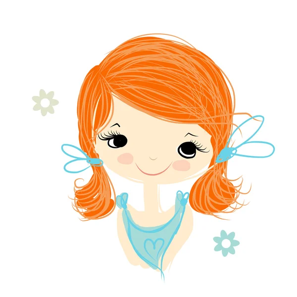 Cute girl smiling, sketch for your design — Stock Vector