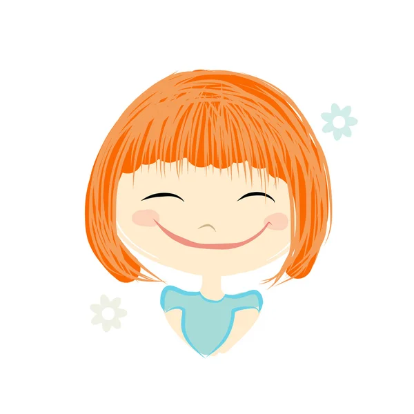 Cute girl smiling, sketch for your design — Stock Vector