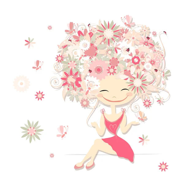 Chica floral para su diseño — Vector de stock