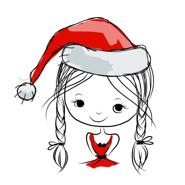 Santa girl portrait, sketch for your design — Stock Vector