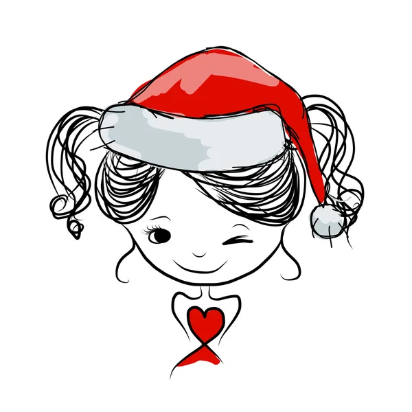 Santa girl portrait, sketch for your design — Stock Vector