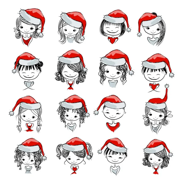 Santa girl collection, sketch for your design — Stock Vector