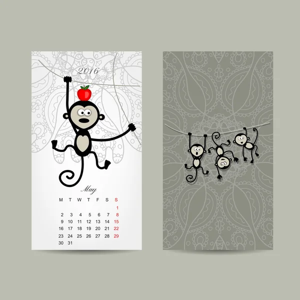 カレンダーのグリッド デザイン。猿、2016 年のシンボル — ストックベクタ