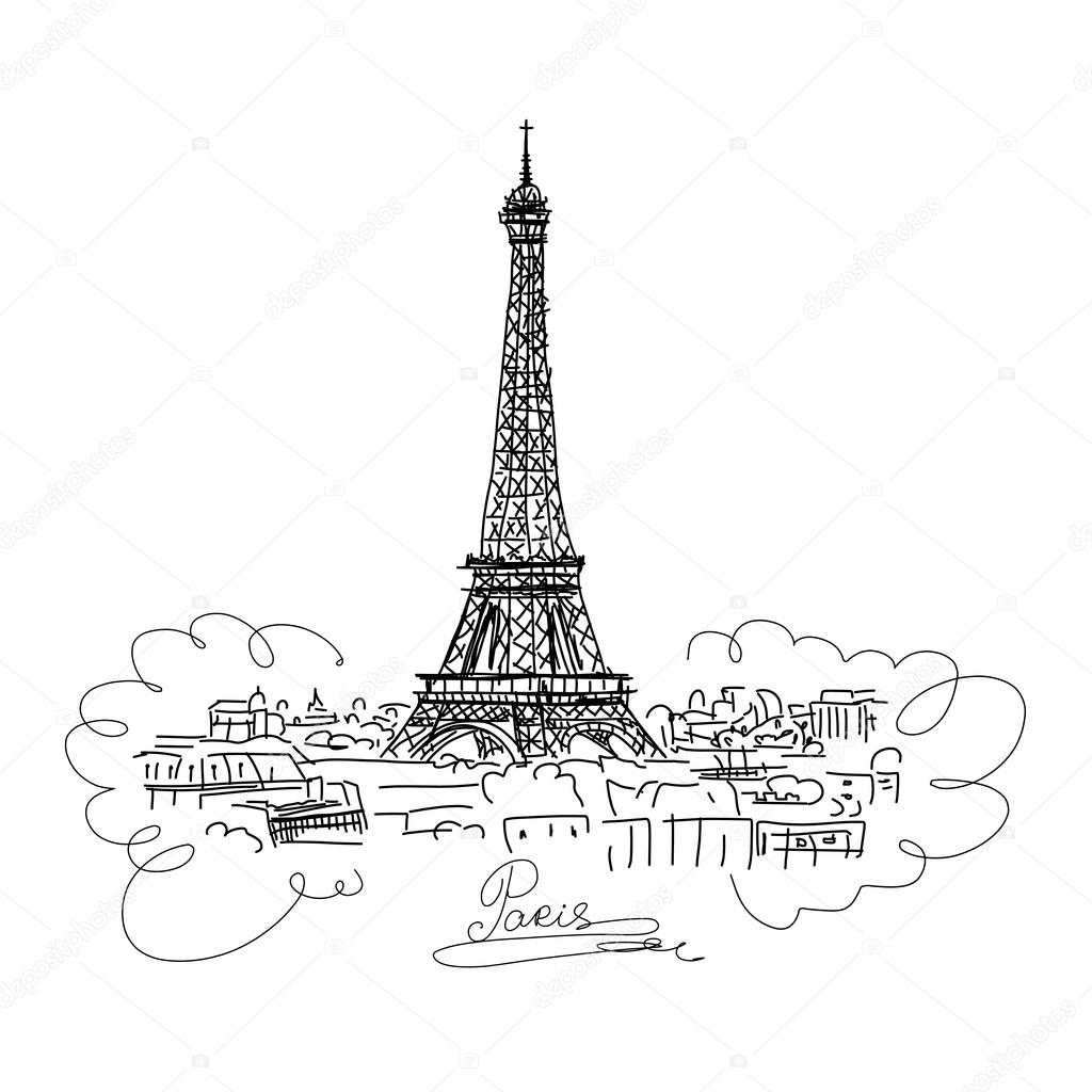 Paris,cityscape with Eifel Tower. Sketch for your design