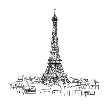 Paris, cityscape Eifel Kulesi ile. Tasarımınız için kroki