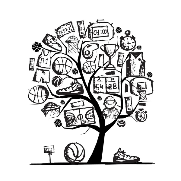 篮球树概念，为您设计素描 — 图库矢量图片