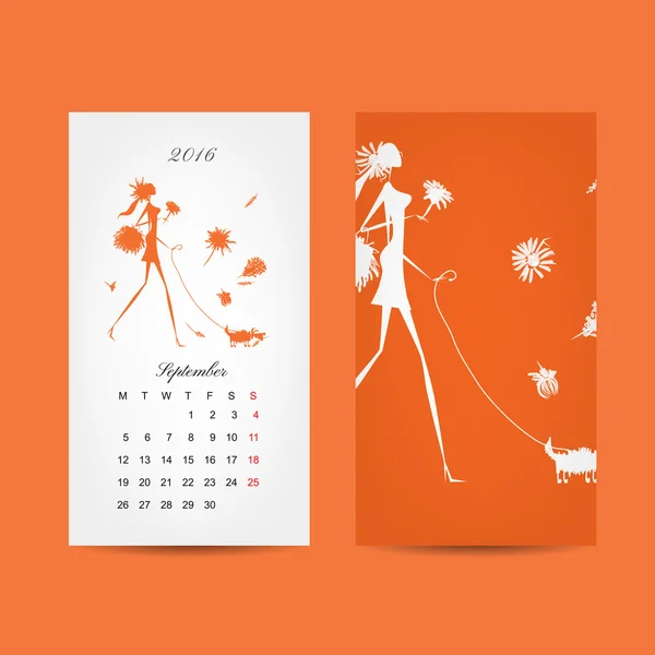 Calendario 2016 griglia. Design ragazze di moda — Vettoriale Stock