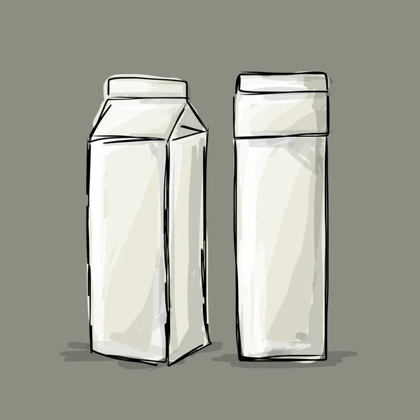 Karton mléka balíček, skica pro návrh — Stockový vektor