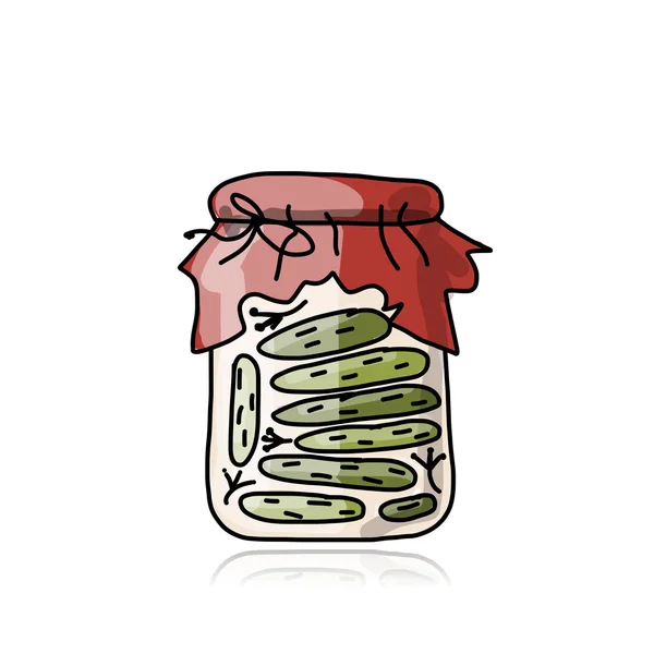 Banco de pepino en escabeche, boceto para su diseño — Vector de stock