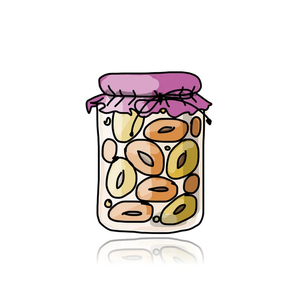 桃のジャムの瓶、あなたの設計のためのスケッチ — ストックベクタ