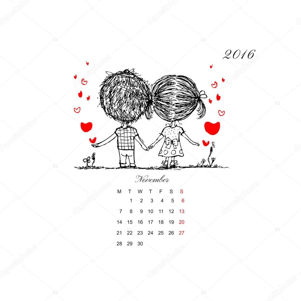 Calendar Grid 2016 Design Couple In Love Together Stock