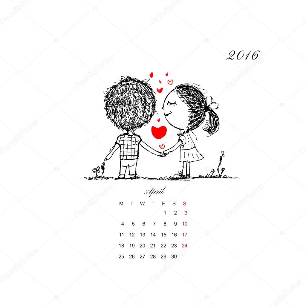 Calendar Grid 2016 Design Couple In Love Together Stock
