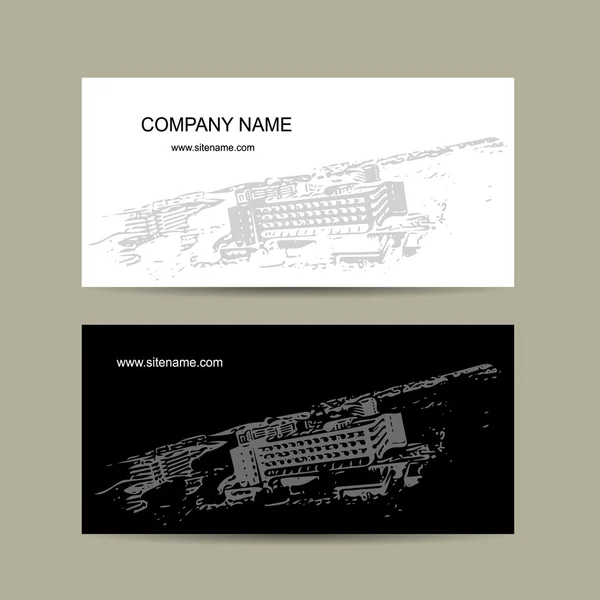 Conception de cartes de visite avec esquisse de paysage urbain — Image vectorielle