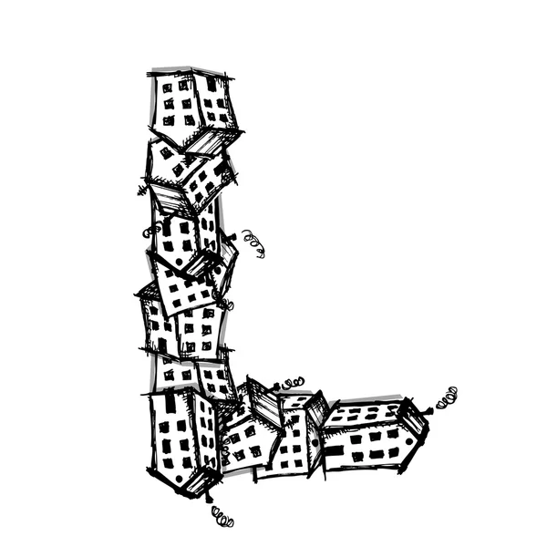 Bokstaven L tillverkad av hus, vektor alfabetet design — Stock vektor