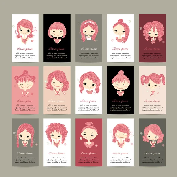 Visitenkarten mit niedlichen Mädchen für Ihr Design — Stockvektor