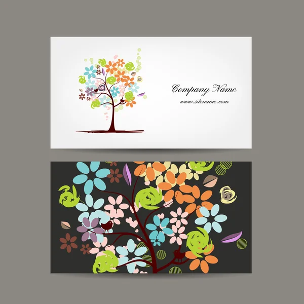 Дизайн визитных карточек с цветочным деревом — стоковый вектор
