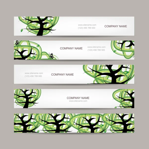 Σύνολο οριζόντια πανό με πράσινο δέντρο — Διανυσματικό Αρχείο