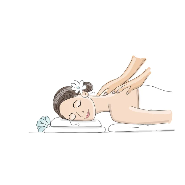 Massage du dos, esquisse femme pour votre design — Image vectorielle