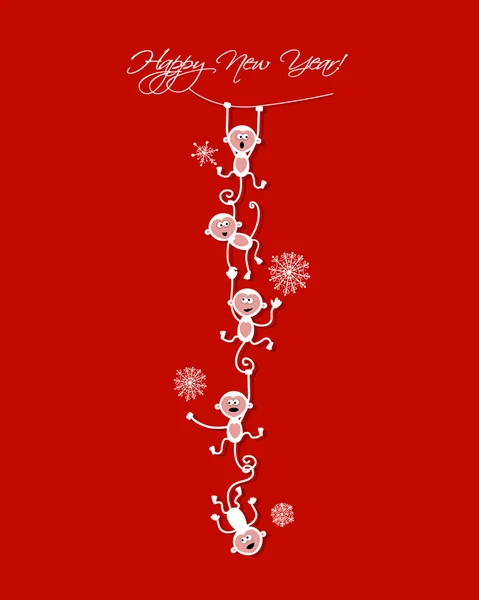 Mutlu yeni yıl kartı tasarım komik maymun — Stok Vektör