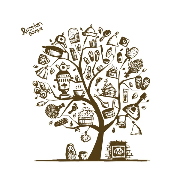 Russian sauna, art tree sketch for your design — Stock Illustration Russian sauna, art tree sketch for your design Vector Graphics