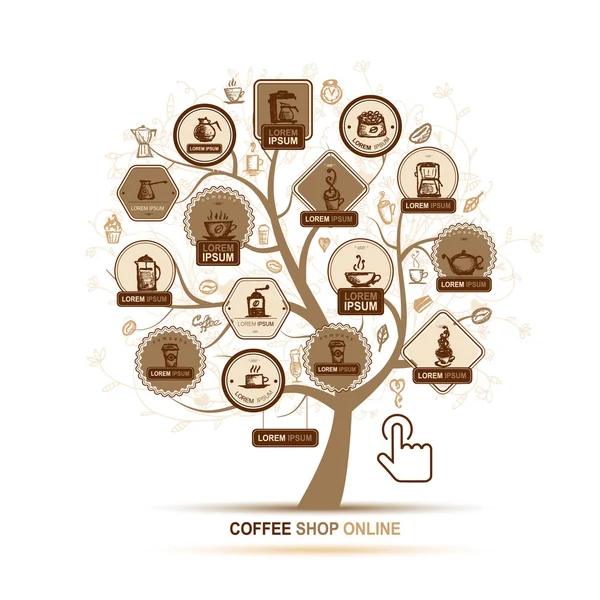 Infographic kavramı - ağaç tasarımınız için kahve simgelerle — Stok Vektör
