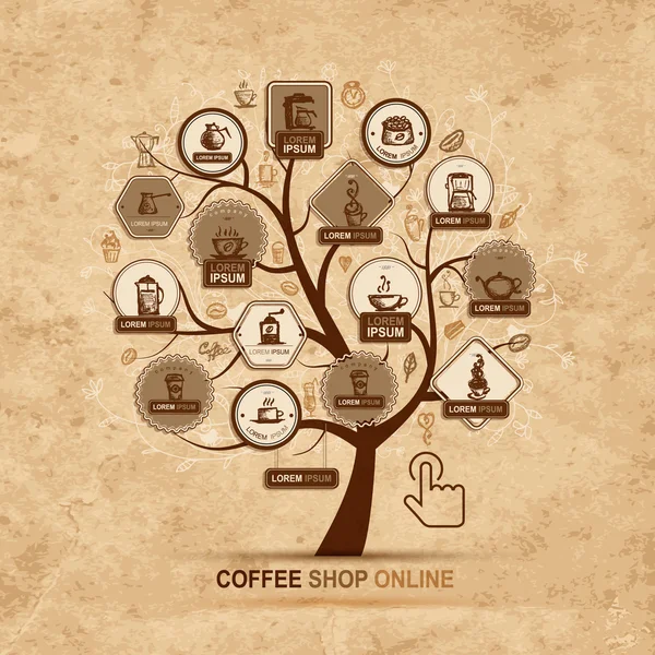 Infographic concept -  tree with coffee icons for your design — Stock Vector