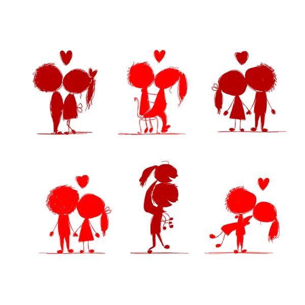 Couple amoureux ensemble, croquis de Saint-Valentin pour votre design — Image vectorielle