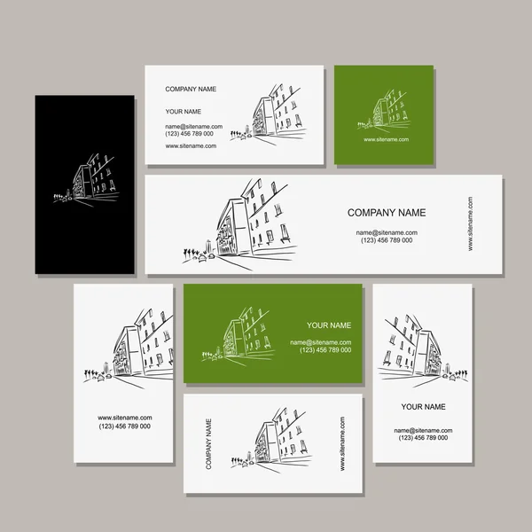 Visitenkarten-Design mit Stadtbild-Skizze — Stockvektor