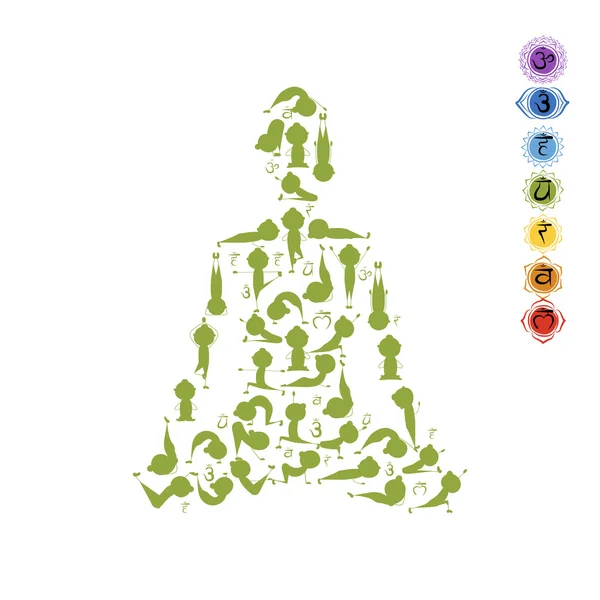 Postura de loto de yoga hecha de asanas para tu diseño — Vector de stock