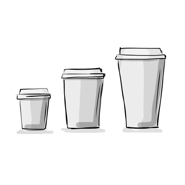 Take away coffee cups, sketch for your design — Stock Vector