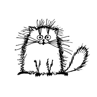 Komik kabarık kedi, tasarımınız için kroki