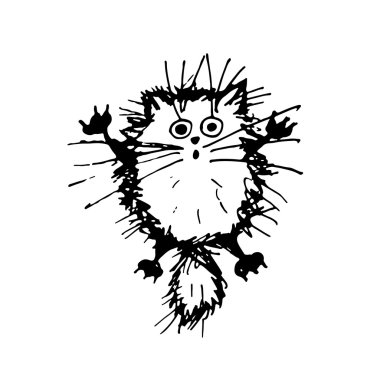 Komik kabarık kedi, tasarımınız için kroki