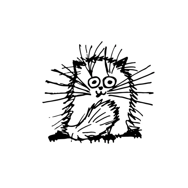 Divertido gato esponjoso, boceto para su diseño — Archivo Imágenes Vectoriales