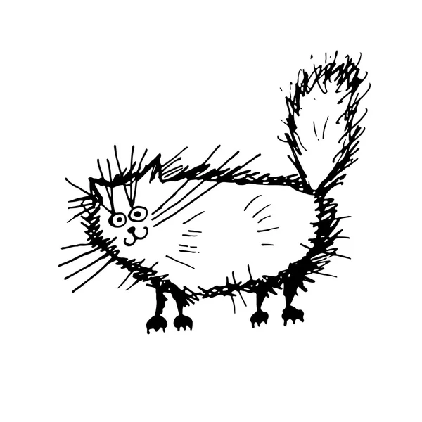 Divertido gato esponjoso, boceto para su diseño — Archivo Imágenes Vectoriales