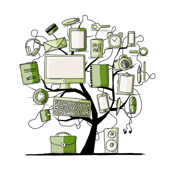 Art-trädet med digital office enheter för din design — Stock vektor