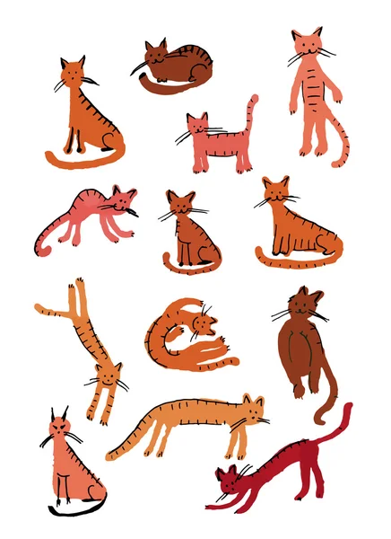 Lindos gatos, estilo infantil. Boceto para su diseño — Archivo Imágenes Vectoriales
