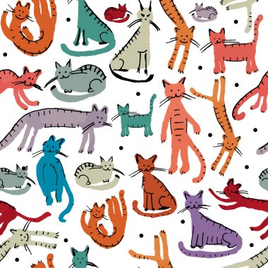 Sevimli kediler, seamless modeli. Tasarımınız için kroki