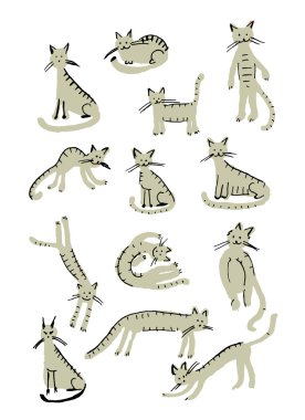 Sevimli kediler, çocukça Stil. Tasarımınız için kroki