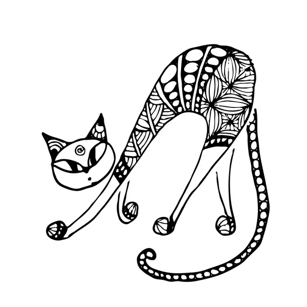 Kara kedi, zentangle tarzı tasarımınız için — Stok Vektör