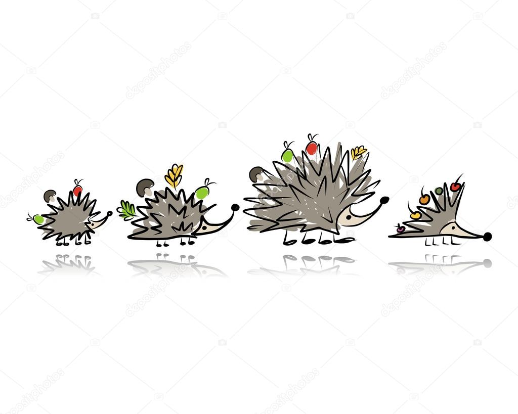 Funny hedgehog family, sketch for your design