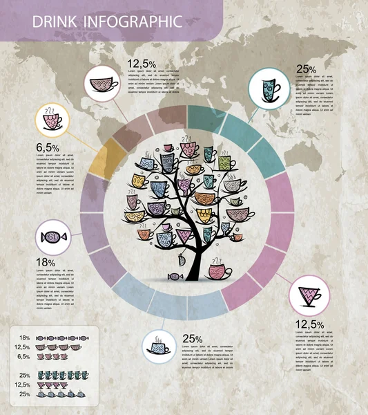 Canecas de café árvore infográfico para o seu projeto — Vetor de Stock