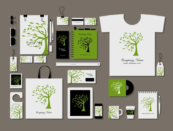 Corporate platte mock-up, groene boom sjabloonontwerp — Stockvector